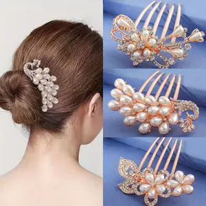 3pcs Faux Pearl Rhinestone Inlaid Floral Alloy Hair Combs For Women, Elegant Chic Delicate Hair Accessories For Daily Wear, Perfect For Birthday Holiday Wedding Parties Events Valentine'S Day, Gifts For Her headbands women Barrettes Hairpins Hairclips
