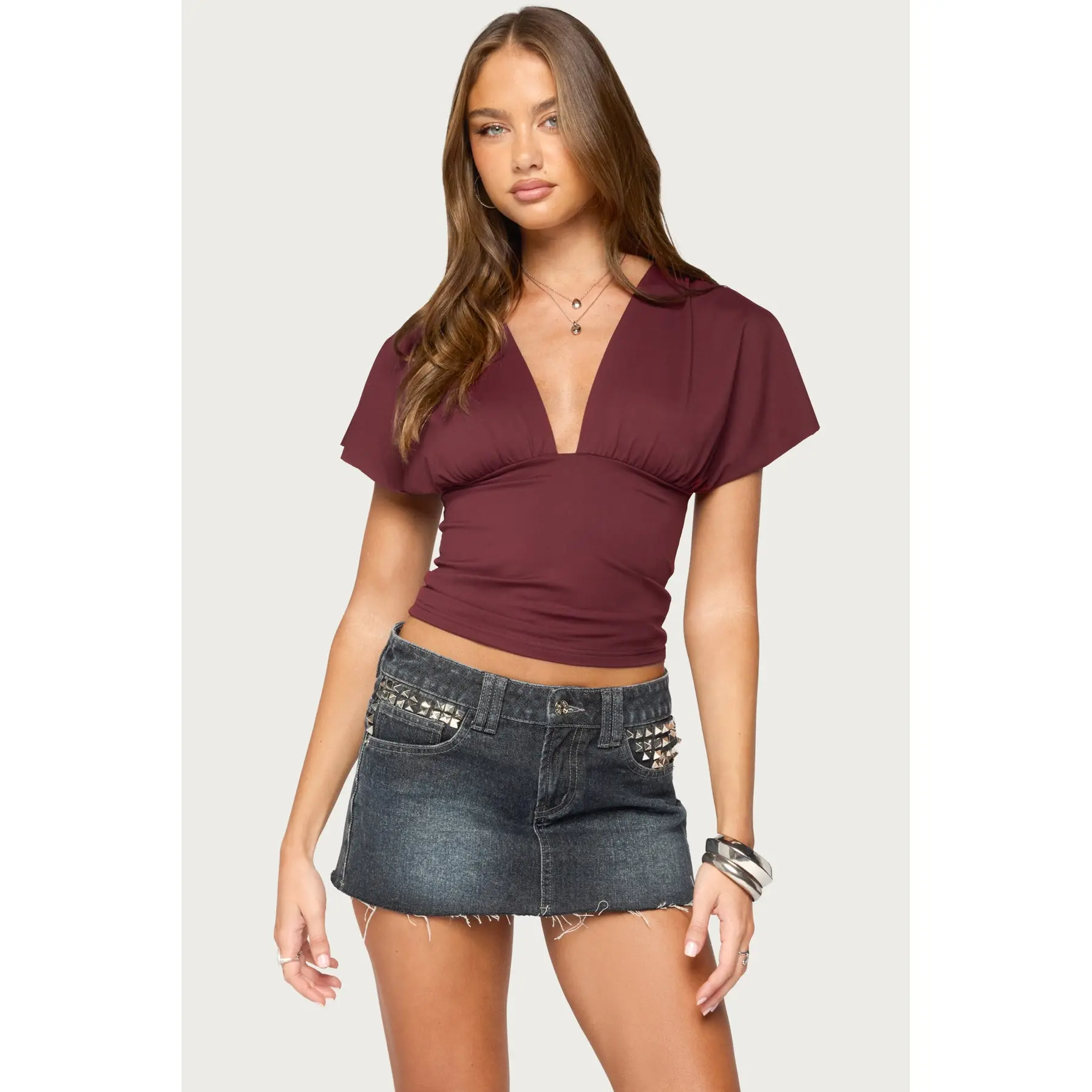 Flutter Plunging V Neck Top