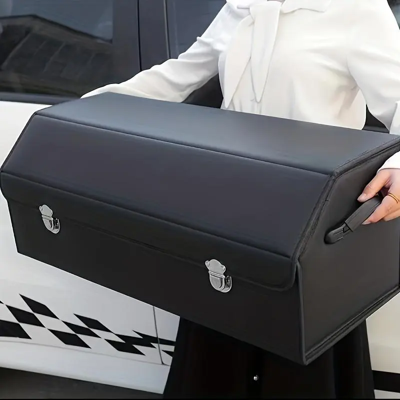 Car Trunk Organizer 30 inches Leather Collapsible Trunk Cargo Organizer Collapsible Portable Car Storage Organizer with Large Compartments for SUV Vehicle Truck Home Grocery Camping