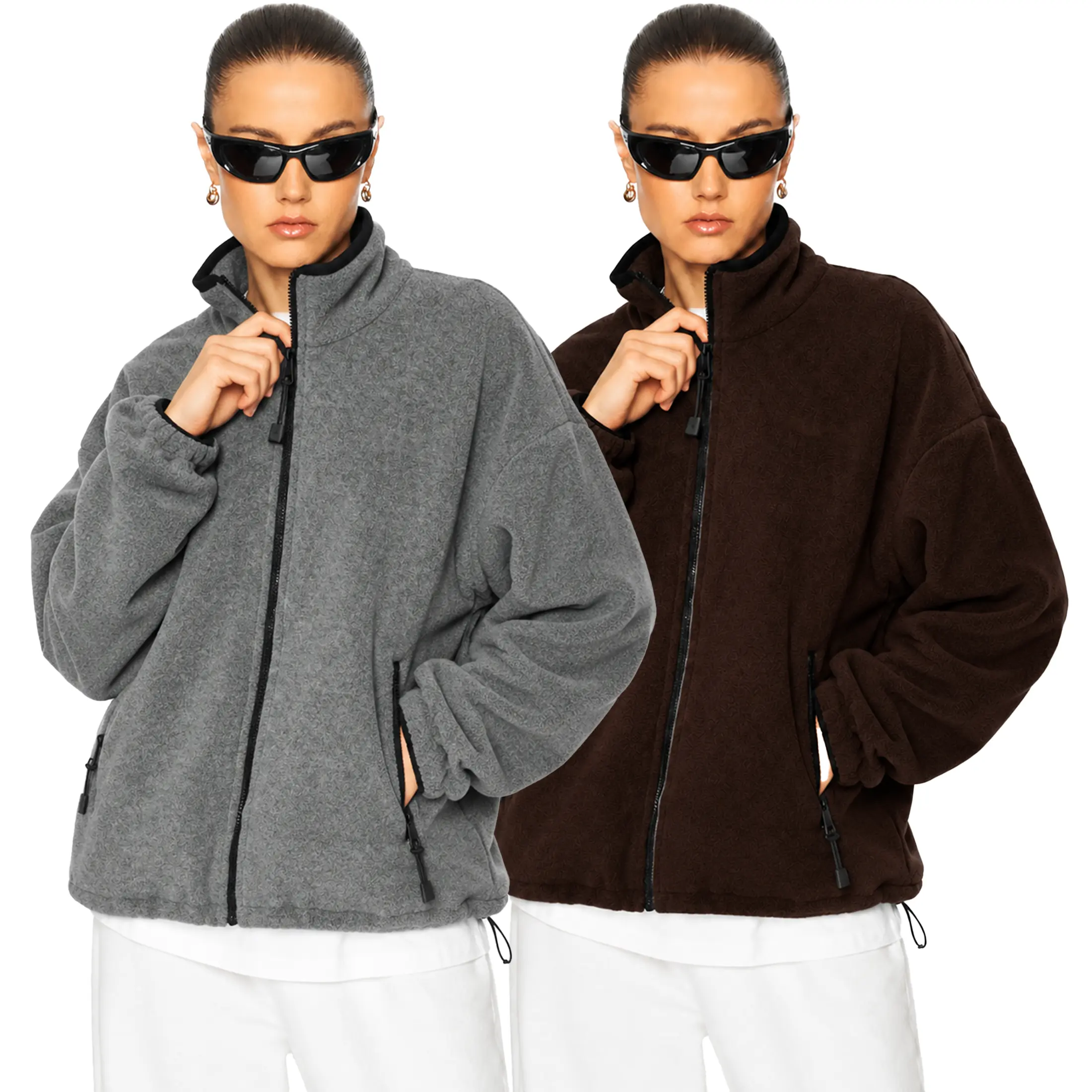Wandal Women Oversized Stand Collar Full Zip Fleece Jacket Soft Warm Sherpa Coat Casual Neutral Fall Winter Outerwear