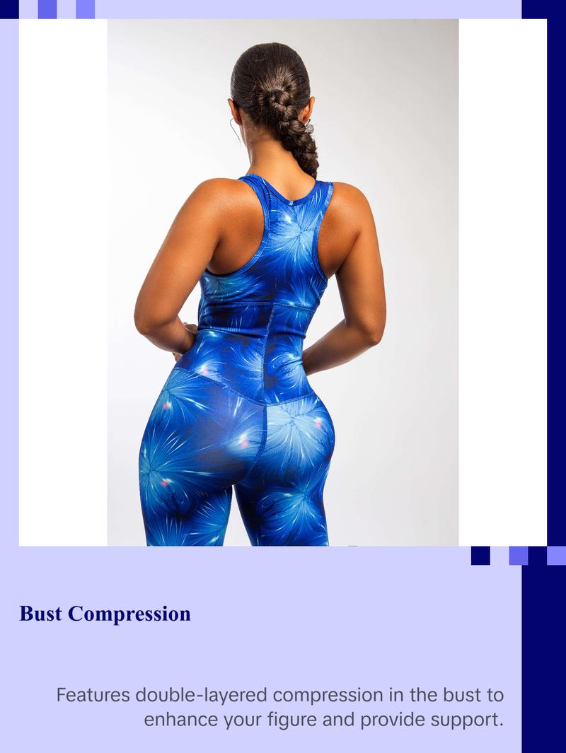 Sapphire Bodysuit Spandex Women's Wear Zipper Compression Long Sleeveless with Moisture-Wicking Technology & YKK Zipper Double-Layered Bust Compression Curve-Defining Silhouette Racer Back Detail 4-Way Stretch Fabric