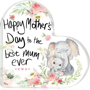 Happy Mother's Day Best Mom Ever Heart-Shaped Acrylic Photo Plaque, Signs for Tabletop Decor, Home Office Decor Mom Anniversary Presents Birthday