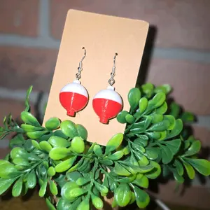 Red & White Fishing Buoy Earrings - Handcrafted Dangle Earrings for Fishermen & Nautical Lovers