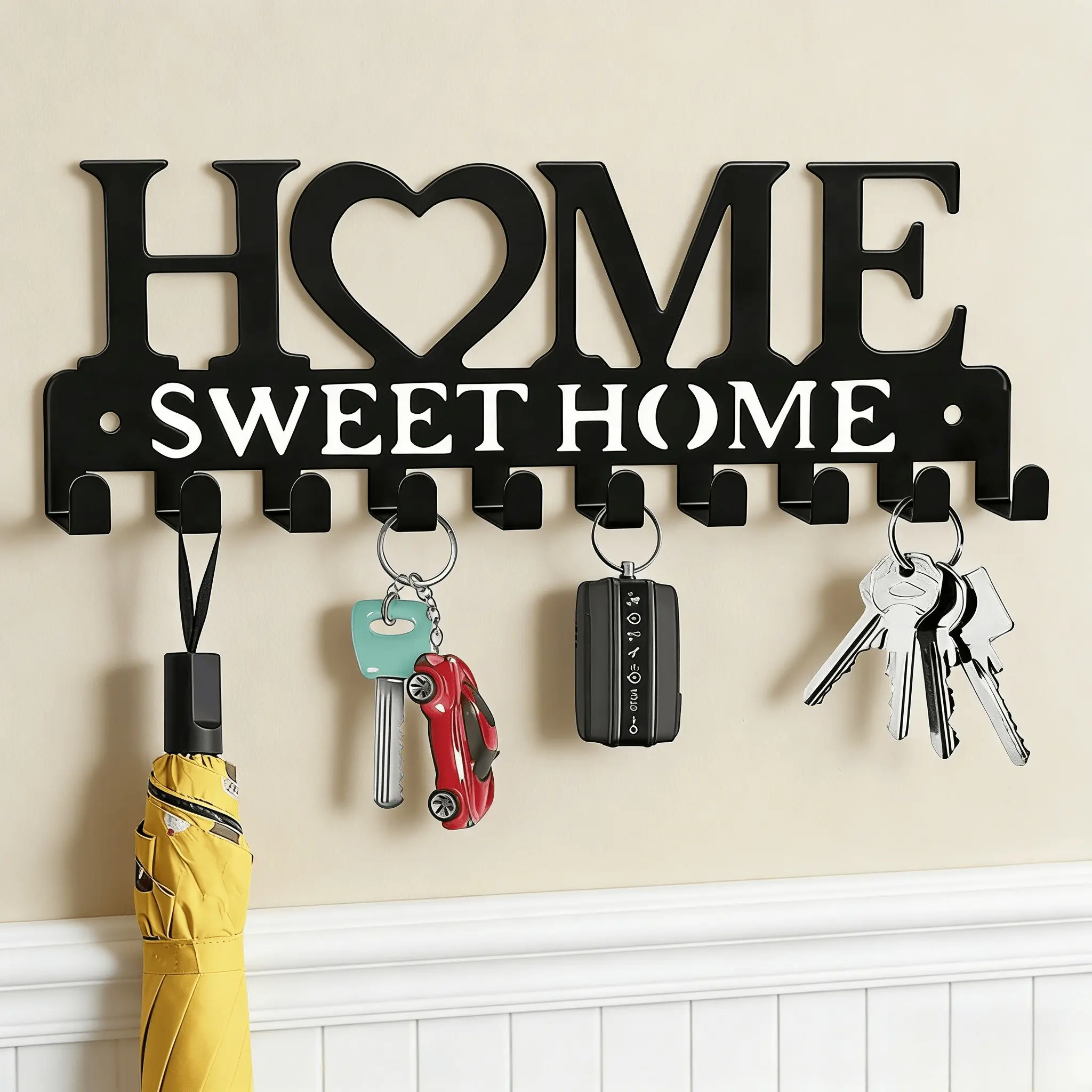 1pc Family Storage Key Hook Organizer Wall Mounted, Wall Mountable Metal Decorative Decor for Hallway Kitchen Garage, Sweet Home Entryway Solution