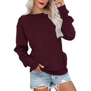 2025Women's Crewneck Hoodless Sweatshirt Hoodless Sweatshirt with Kangaroo Pocket Fleece Long Sleeve Oversized Casual Style Shirt Hoodie Solid Pullover Lightweight Loose Tops