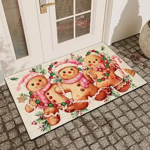 1 Pc Christmas Pink Gingerbread Man Diatom Mud Anti Slip And Water Absorbing Entrance Door Mat Indoor And Outdoor Door Mat Kitchen Dining Room Bathroom Bedroom Decoration Home Decor Rugs Holiday Home Decor