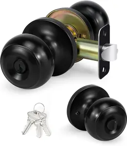 Keyed Entry Door Knob - Front Doorknob with Lock & Key for Exterior & Interior - Matte Black, 1 Pack