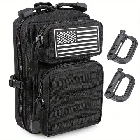 LUCIERNAGA Molle Utility Pouch - 3-Day Backpack Mini Design EDC Bag for Tools, Phones, Medical Supplies, Includes Free 1 Flag Badge & 2 Carabiners for Camping, Hiking