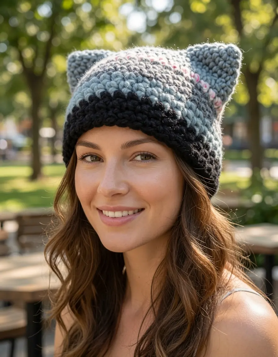 Handmade Crochet Cat Cap Beanie, Custom Colors Available
