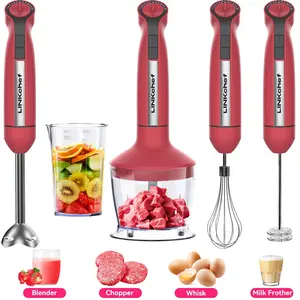 LINKChef Immersion Blender, 20-Speed 1000W 5-in-1 Immersion Hand Blender, Stick Blender with Turbo Mode, Baby Food Processor with Chopper, Blender for Kitchen with 600ml Beaker (Red)