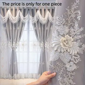 1PC Luxury Dual Layer Embroidered Curtains with Sheer Fabric, Ready Made for Living Room and Bedroom, Blackout Casual Korean Minimalist Style