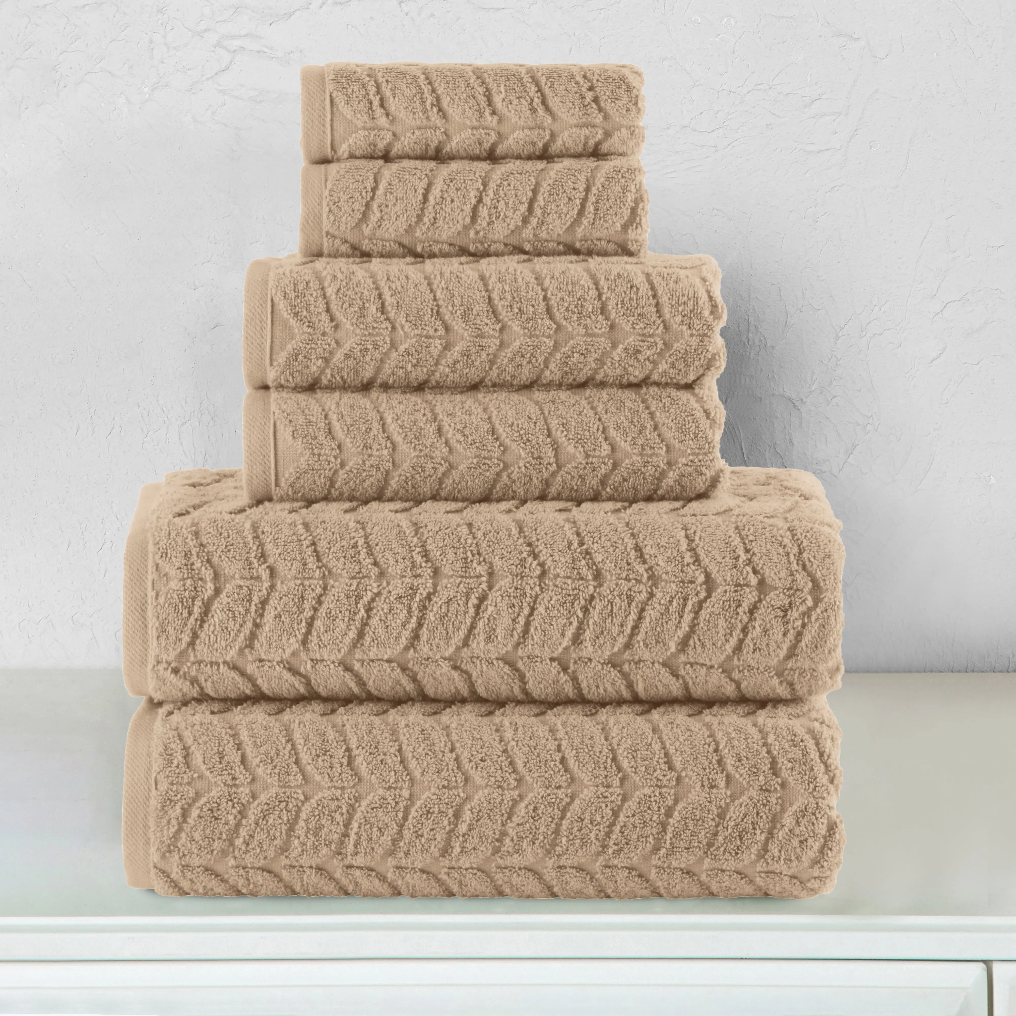 Mocassi 6-Piece Turkish Cotton Braided Towel Bundle with 2 Bath, 2 Hand and 2 Washcloths, Hotel Premier Quality