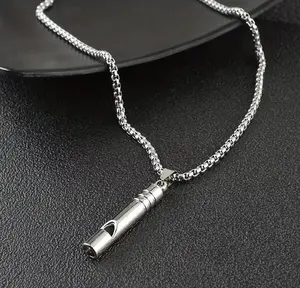 For Dog Silver Plated Fashion Stainless Steel Whistle Necklace with Hip-Hop Pendant, Perfect for Parties and Celebrations As A Jewelry Accessory Gift