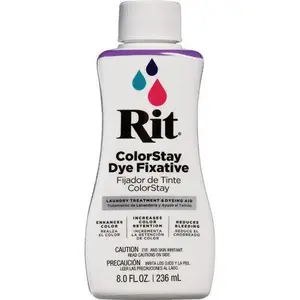Rit 8 oz ColorStay Dye Fixative Liquid,dye fixative,color lock solution,reduces bleeding,reduces fading,enhances dyed color depth,post-dye treatment,tie-dye aftercare,dip-dye aftercare,effective on dyed fabrics,cotton safe,linen safe,rayon safe,ramie safe