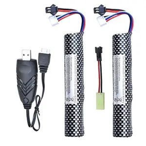 Airsoft Gel Blaster Battery-11.1V 2000mAh Gel Blaster Battery with USB Charger,Rechargeable Water Bead Splatter Ball Batteries with Mini Tamiya to SM2P Charger Cable (2Pack)