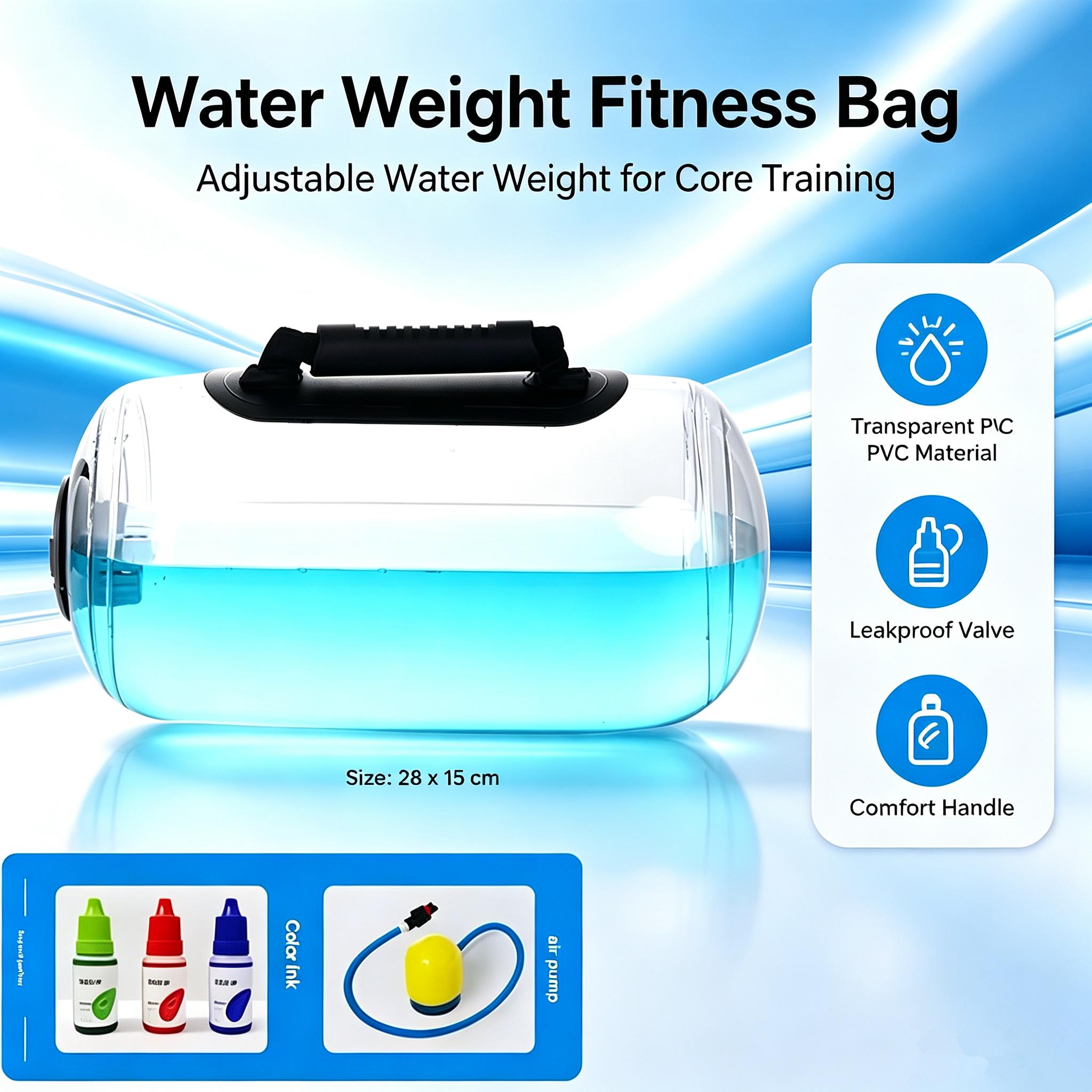 Adjustable Fillable Transparent Weighted Water Bag, Aqua Fitness Power Bag for Core Strength Training, Available in 5kg/20kg/35kg, Comes with Air Pump & Color Ink