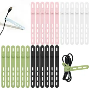 Donruby 24Pcs Silicone Cable Ties - Reusable & Washable with Locking Buckles, Adjustable Fastening Cable Management Straps, Multi-Purpose High Elasticity Cord Organizer (4 Colors)