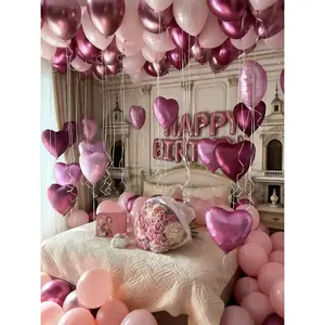 Pink Balloon Set for Party Baby Shower Wedding Anniversary Home Decor with 16 Inch Heart Shaped & Metallic Balloons & Latex Material Multicolor Balloons Ideal for Photo Booth Backdrop