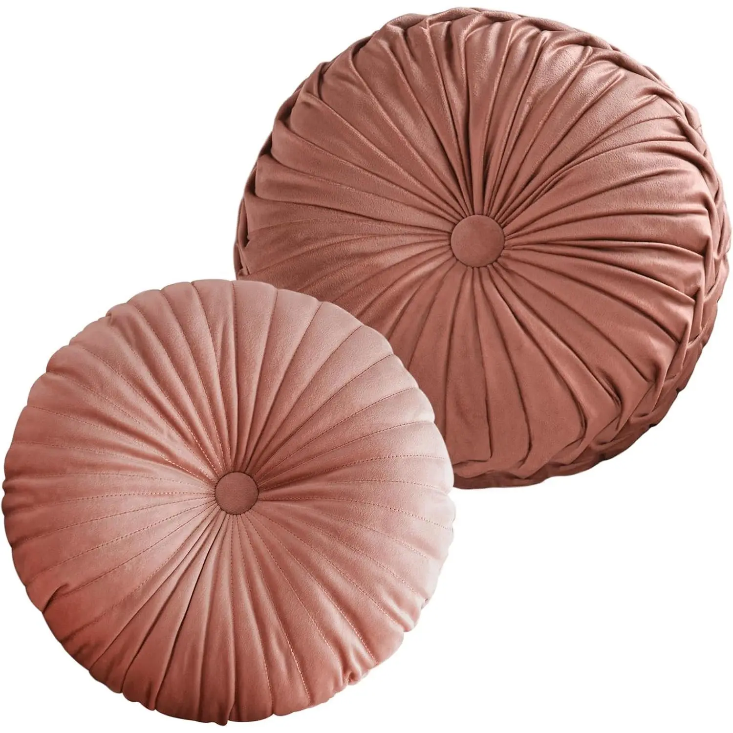 2 count Round Throw Pillows Pleated  Pumpkin Round Pillows Floor Cushion for Living Room Couch Chair Bed Sofa 15.7"x15.7"/13.8" x 13.8" (Blush)