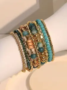 Boho Beaded Bracelet Stack – Turquoise & Gold | Unisex