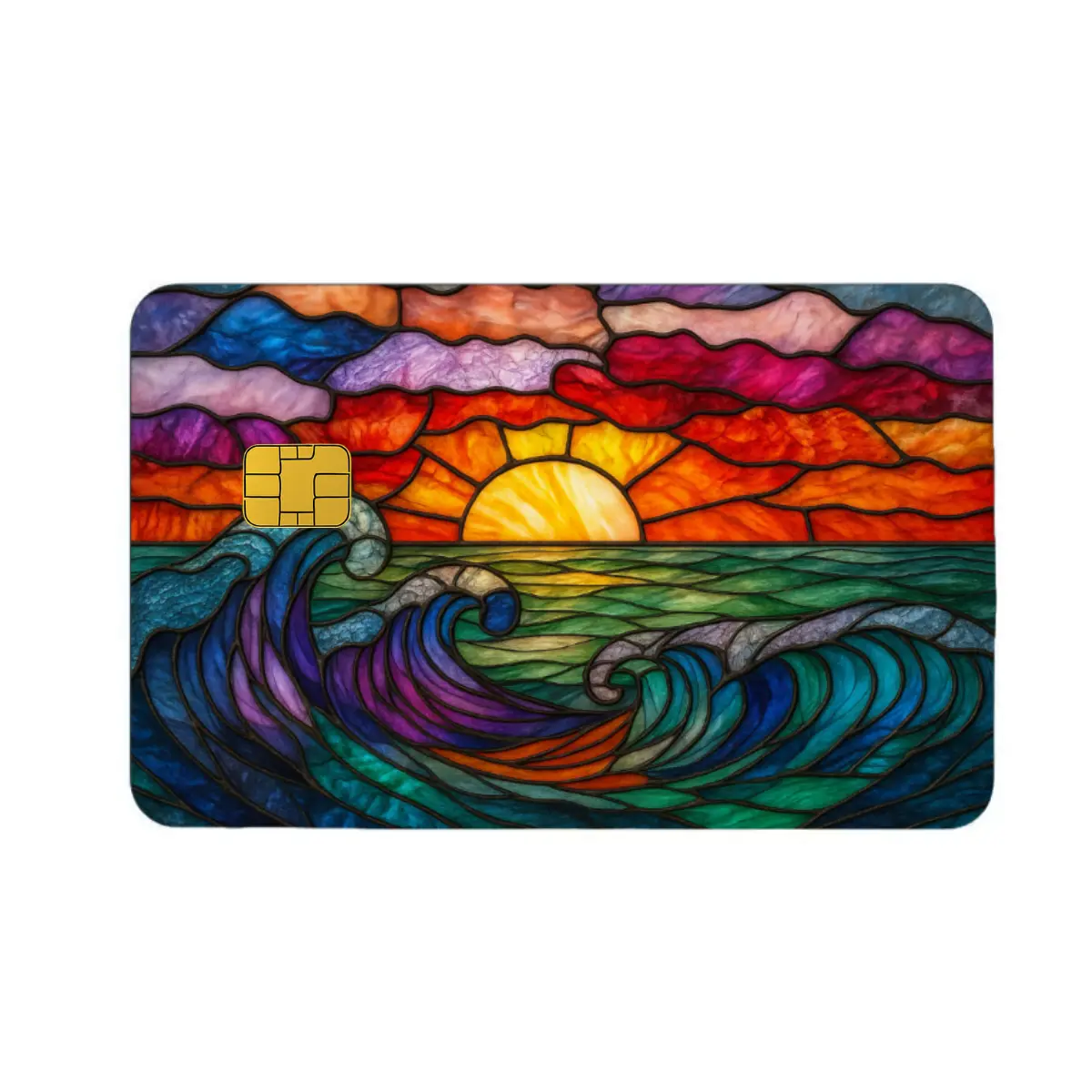 Stained Glass Ocean Sunset Aesthetic Stickers - Rustic Durable Vinyl Hold Scrapbook Decals, Reusable DIY Scrapbook Add-On, Credit Card Cover, Adds Distinctive Style, No Battery Needed Junk Journal Accessory for Quick Upgrades