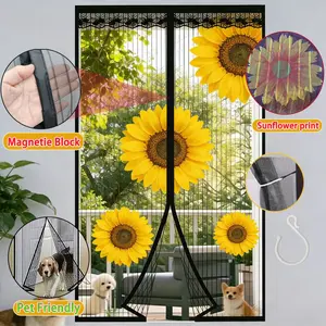 Sunflower Print Door Curtain, Simple Magnetic Anti-mosquito Door Curtain, Insect-proof Door Curtain for Living Room Kitchen Bedroom, Home Decor Supplies