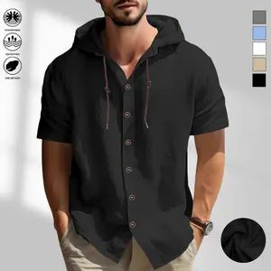 Men’s casual hooded long-sleeve shirt, regular style for spring and autumn—an essential piece for fall wardrobes. Features a hood, high-quality casual apparel, non-stretch fabric, lightweight breathable linen hoodie shirt—sweat-wicking, wrinkle-resistant