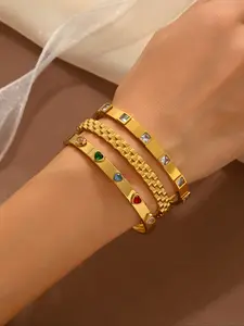 Women's Bangles Set, Stainless Steel Heart Design Jewelry, Casual Style, All-Season Wear, Lucky Charm Accessory, Stackable Bracelets