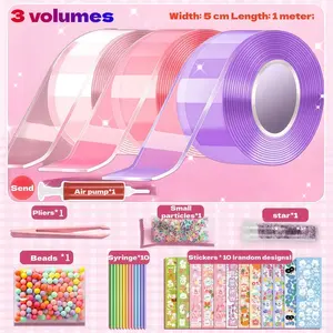DIY Nano Tape Kit with Bubble Blower, Straw, Tweezers, Stickers, Adhesive Strips, Double-Sided Adhesive Plastic Nanotape, Perfect for Party Gifts, Party Supplies, Fun Crafts and Creative Projects
