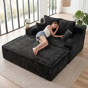 Winzoo Chaise Lounge Chair Indoor,Boneless Chair with Ottoman,Comfy Reading Chair for Adults,Small Sofa Bed Couch for Living Room,Single Sleeper Chair Bed,Black