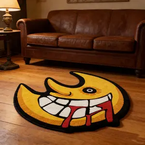 Dark Humorous Smiling Moon Carpet, Creative Art Decorative Non-Slip Mat, Multi-Size Round Rug for Bedroom Living Room Game Room Kitchen