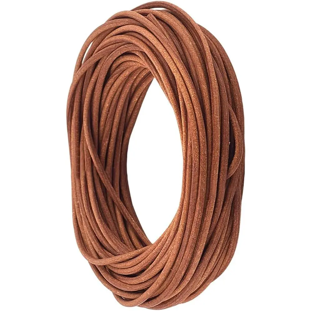 10.94 Yards 2MM  Cord for Crafts Light Brown Round Thin Cowhide Real Leather String Lace Cording Rope Braiding Strip Thread for  Making Necklace Bracelets Wraps Beading