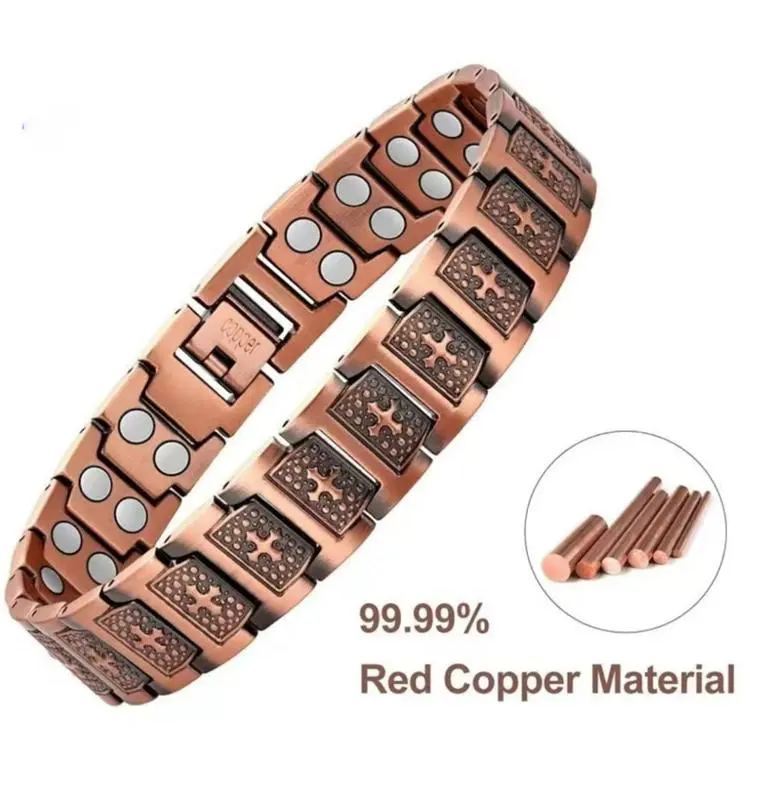 99.9%pure copper, magnetic cross with 3500 Gauss magnets, adjustable with an adjuster included, hypoallergenic for wellness and health, suitable for gifting to yourself, your loved one, and father, a strong bracelet for men, magnetic field therapy jewelry