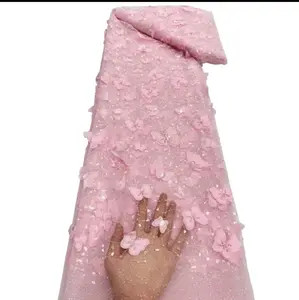 3D Butterfly Mesh Lace Embroidery Beaded Sequins - Elegant Fabric for Various Projects