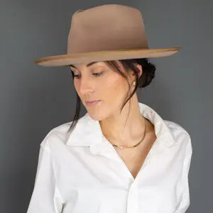 ALORA Wide Brim Fedora With Leather Band - Brown