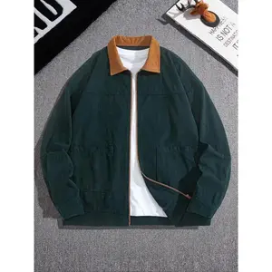 Men's Fashion Vintage Corduroy Jacket, Casual Loose Fit Colorblock Collar Design, Perfect for Outdoor Leisure & Trendy