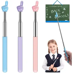 Retractable Teacher Pointer for Classroom  Reading,  Extendable Finger Pointer Stick for School, Collapsible Finger Pointing Stick, Long Telescoping Hand Pointer, -3 Pack: Blue, , Purple