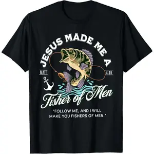 Jesus Made Me A Fisher Of Men Papa Dad Fishing Father& # 39;s Day T-Shirt        Graphic tees Casual Shortsleeve