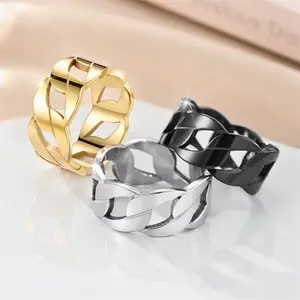 Three-Piece Stainless Steel Ring Set for Women with Chain-Link Design Durable Jewelry Gift