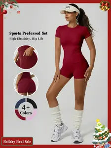 Women's 2 Piece Cycling Set Short Sleeve Tank Top & Shorts with Pockets Quick Dry Fitness Suit Soft Skiny Sports Set for Gym Outfit Tee Yoga Workout Activewear Summer Lounge Sweatsuits