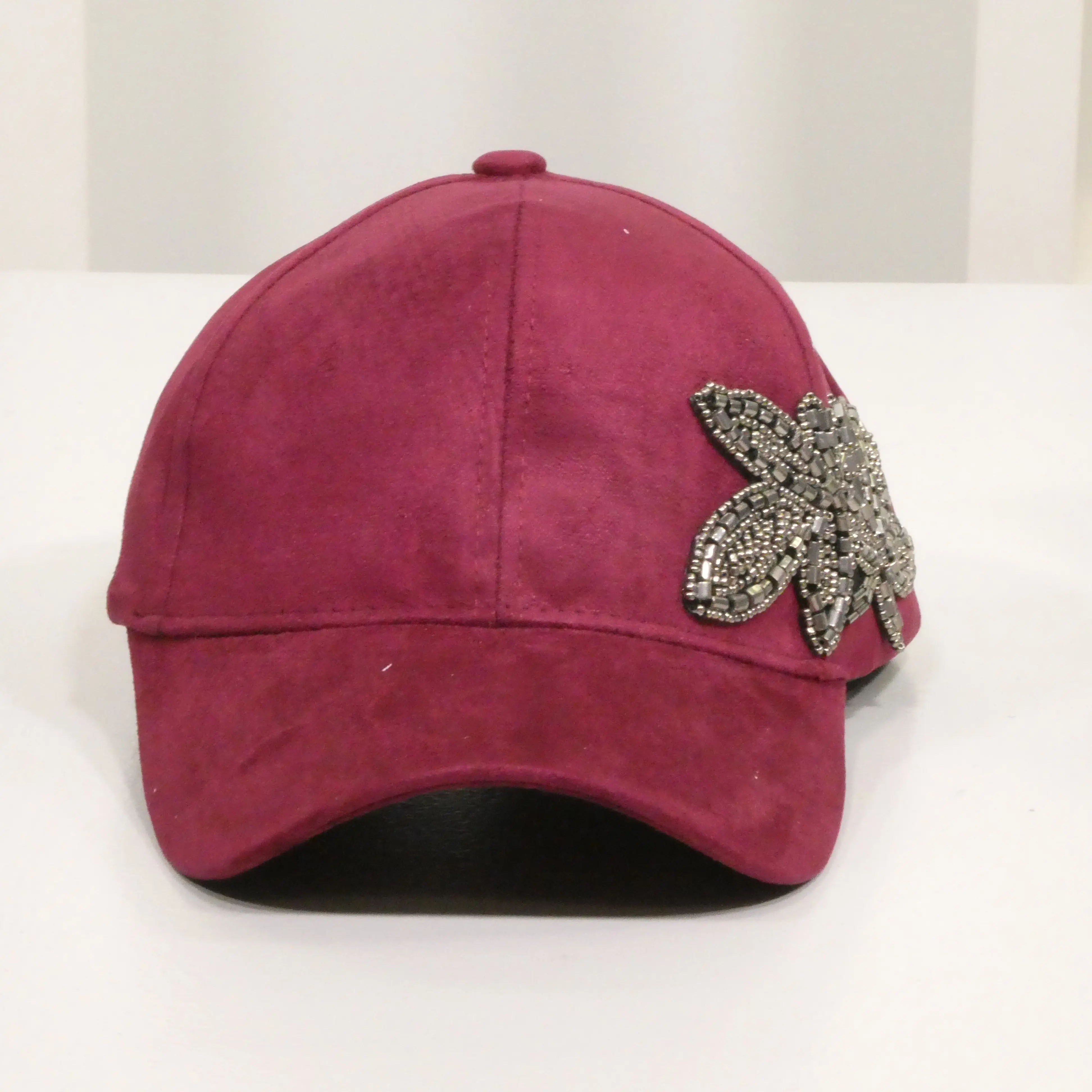 David And Young Burgundy Velvet/Velour Hat with Beaded Flower