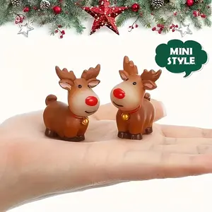 [Christmas Elk] 2 Cute Little Elk Christmas Decorations | Cartoon Reindeer, Christmas Mini Scene Decorations, Christmas Gifts, Suitable As Small Gift Ornaments, Home Ornaments, Holiday Decorations, Resin Ornament
