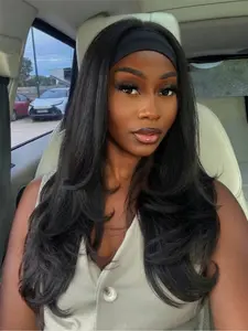 Layered Headband Wigs for Women, Straight Headband Wig, Heat Resistant Synthetic Hair, Highlight Layer, 24 Inch