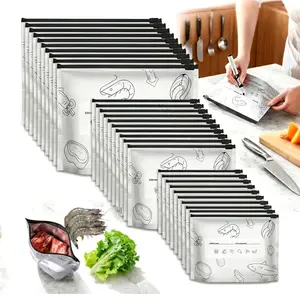 Reusable Aluminum Foil Food Storage Bags (30PCS, 3 Sizes) - Airtight Resealable Zipper Freezer Bags, Leak-Proof Stand-Up Pouches to Block Freezer Burn, BPA-Free for Meat, Fruit & Meal Prep