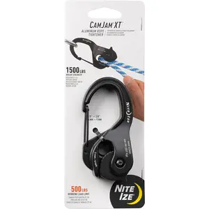 CamJam XT Aluminum Rope Tightener, Large - Versatile Tie Down Cam Mechanism with Carabiner Clip - Secure Hiking Gear Essential - Rope Tie Down Accessory - Large, Black