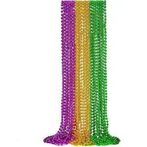 12PCS Mardi Gras Beads Necklace Set – Green Purple Gold Metallic Party Beads Bulk, Mardi Gras Costume Accessories for Parade Throws, Party Favors, Decorations Supplies for Kids & Adults