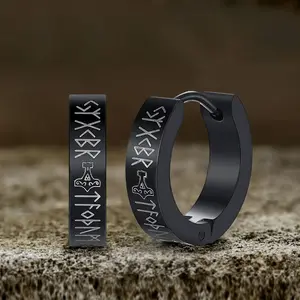 GTHIC Viking Runes Stainless Steel Huggie Earrings Fashion Accessories for Daily Wear