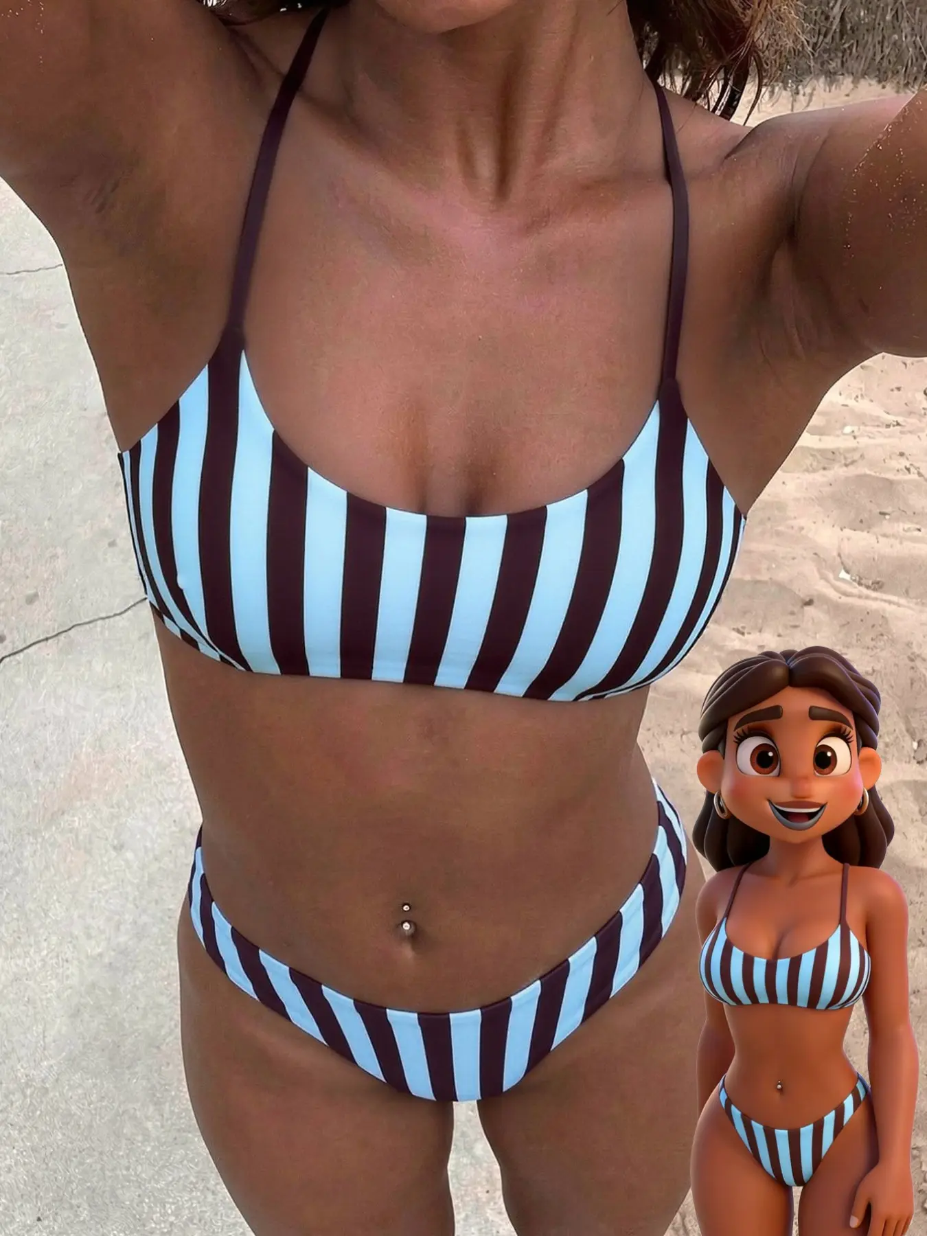 Women's Swimsuit bikini for women, striped colour block beachwear swimsuit summer Brown blue fashionable outfit boyshort pants /Going Out Outfits/Birthday Outfit/Casual/Y2k/2000s/Y2k Clothes /Classy/Old Money/Streetwear/Vacation Outfits/music party Pool P