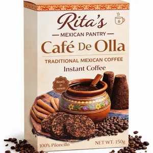 Rita's Cafe De Olla Traditional Mexican Coffee Instant Coffee 100% Piloncillo Ready in 1 Minute. Enough for 6 cups of Cafe De Olla.