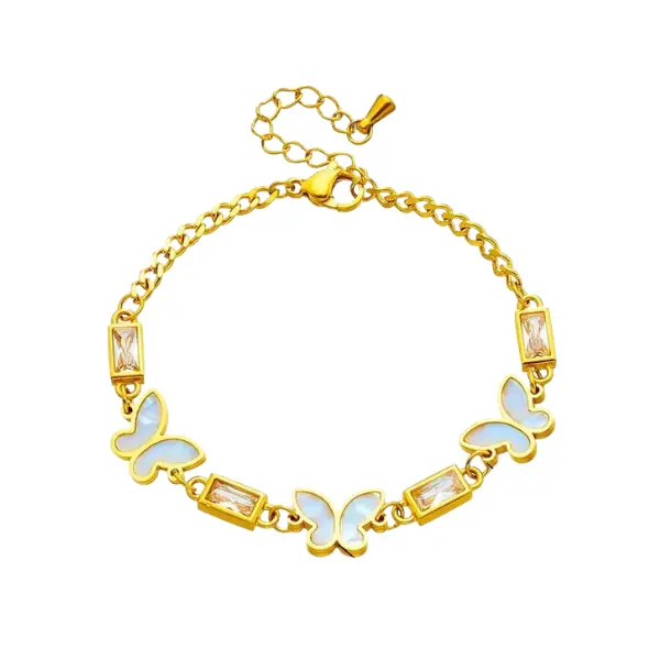Halloween Fall Gift Fashion 18K Gold Plated Bracelet Trendy Stainless Steel Butterfly Flower Anti-Tarnish Women Jewelry Zircon